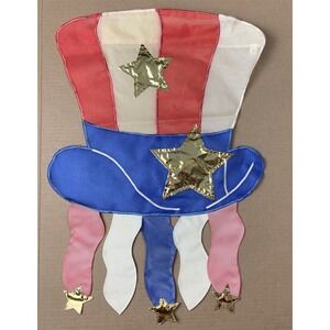 Red White Blue Patriotic Hat Gold Stars Garden Flag Double Side Outdoor 15"x21.5